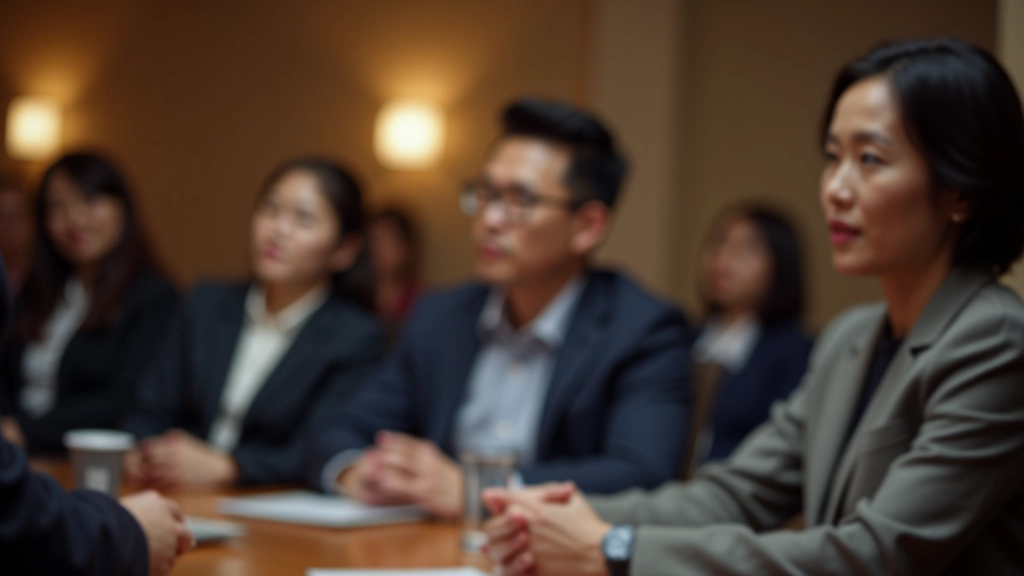 Meeting room with diverse professionals discussing, collaborative atmosphere, modern space